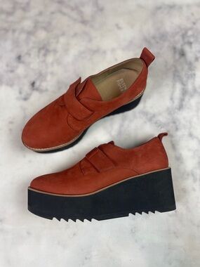Eileen Fisher Zola Rust Nubuck Suede Monk Strap Platforms Oxfords Sz 8